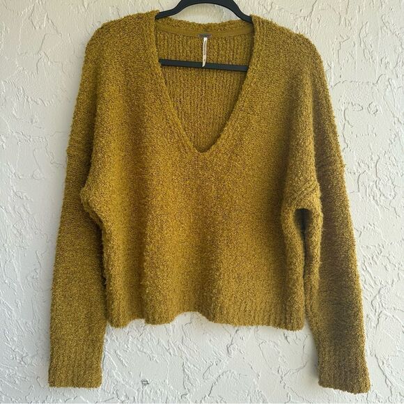 Free People Mustard V-Neck Sweater - Picture 2 of 6